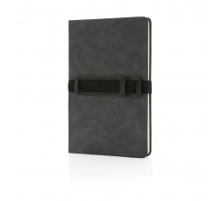 Deluxe hardcover PU A5 notitieboek met telefoon-/penhouder bedrukken